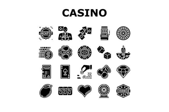 Casino Slot Game Jackpot Poker Icons Set